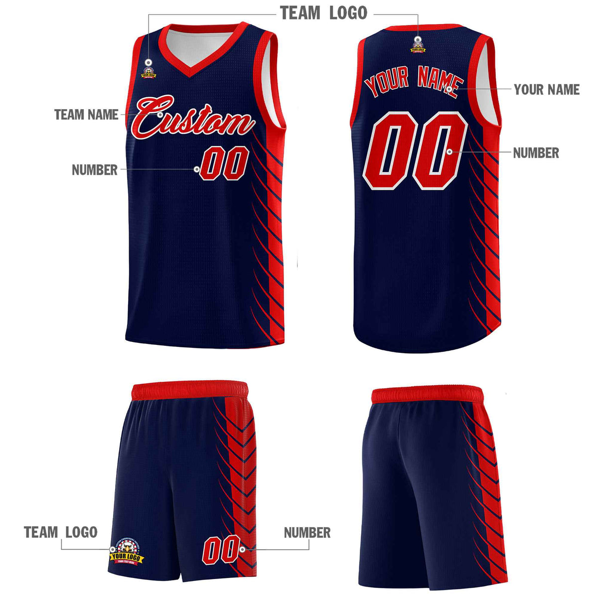 Custom Navy Red Personalized Side Symmetrical Line Pattern Sports Uniform Basketball Jersey