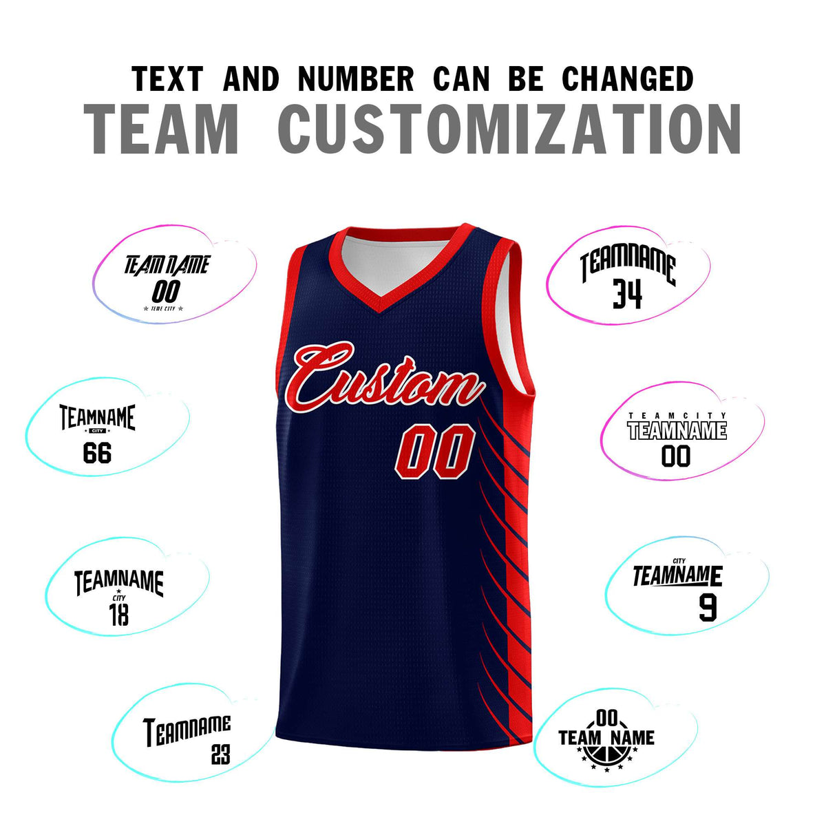 Custom Navy Red Personalized Side Symmetrical Line Pattern Sports Uniform Basketball Jersey