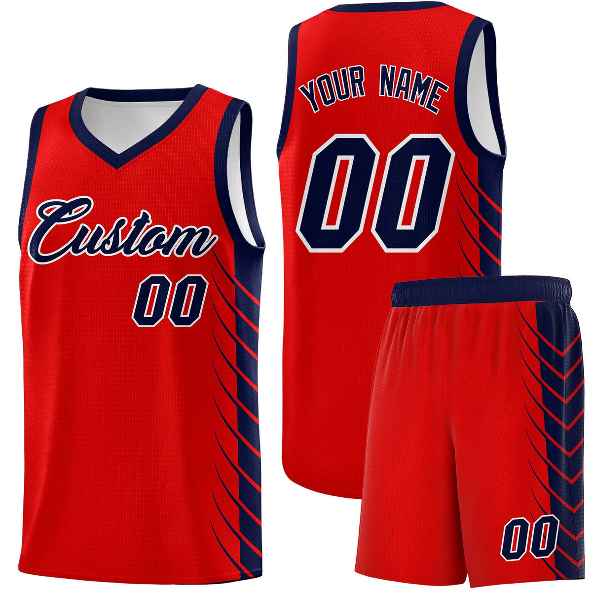 Custom Red Navy Personalized Side Symmetrical Line Pattern Sports Uniform Basketball Jersey