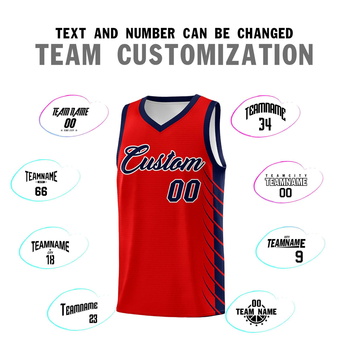 Custom Red Navy Personalized Side Symmetrical Line Pattern Sports Uniform Basketball Jersey