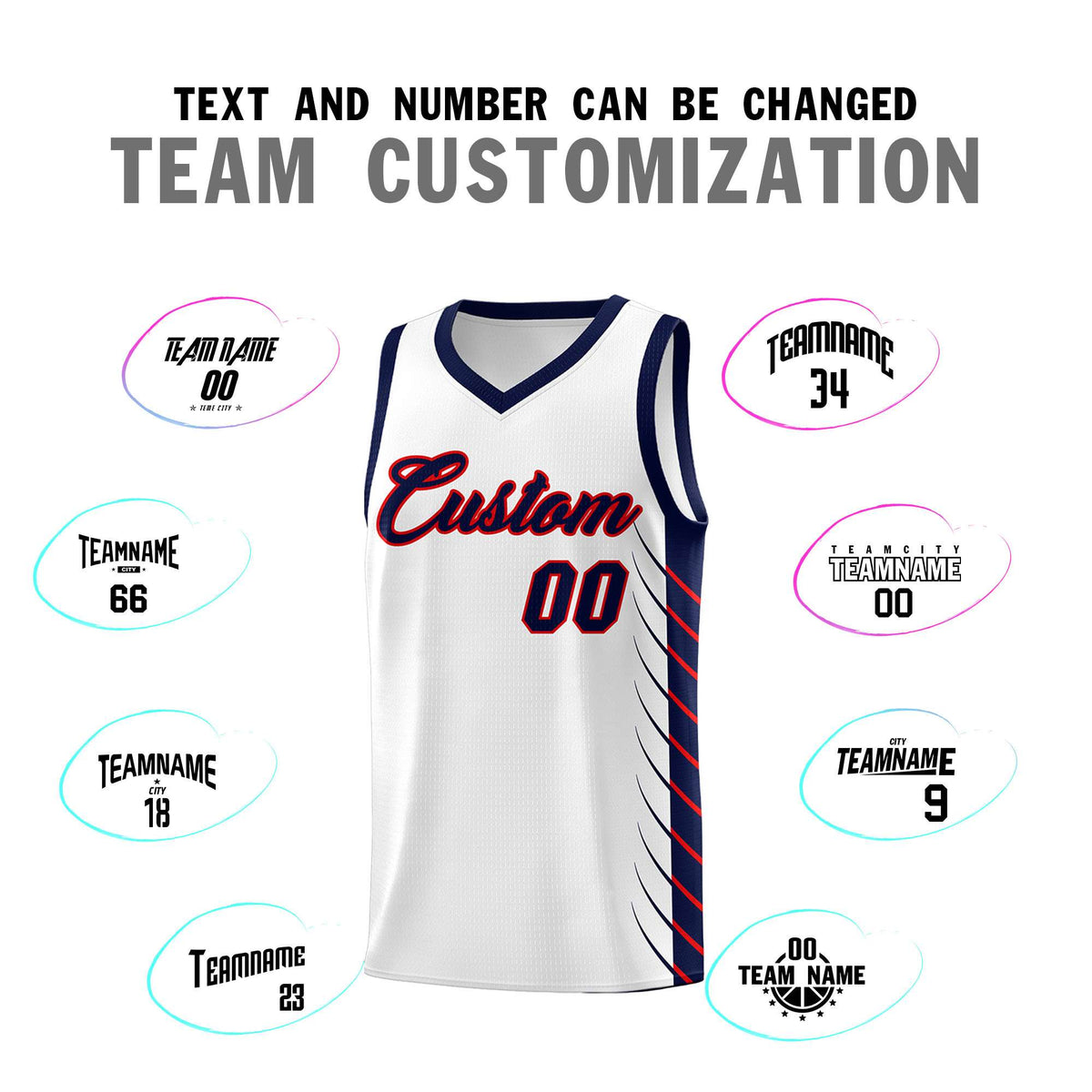 Custom White Navy Personalized Side Symmetrical Line Pattern Sports Uniform Basketball Jersey
