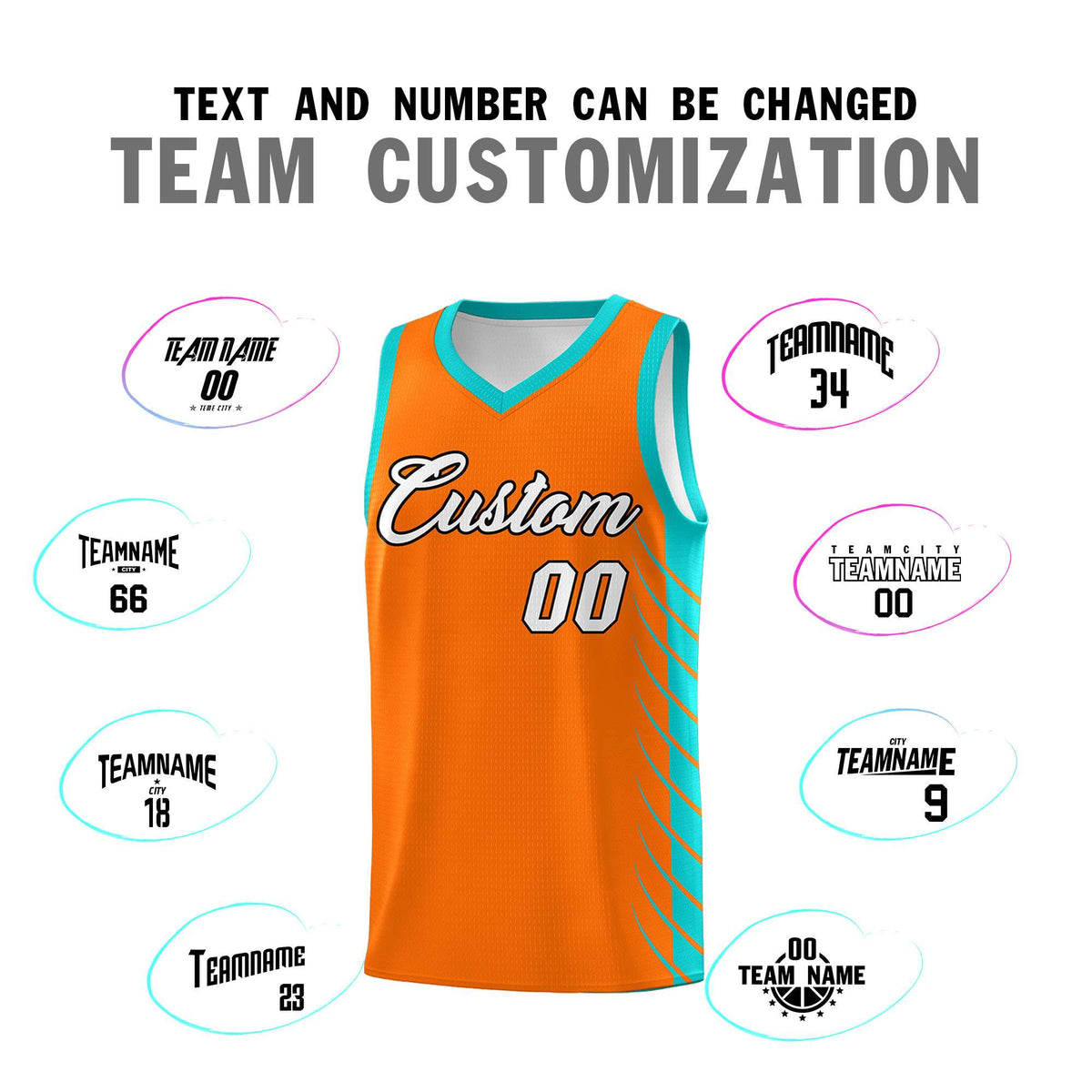 Custom Orange Aqua Personalized Side Symmetrical Line Pattern Sports Uniform Basketball Jersey