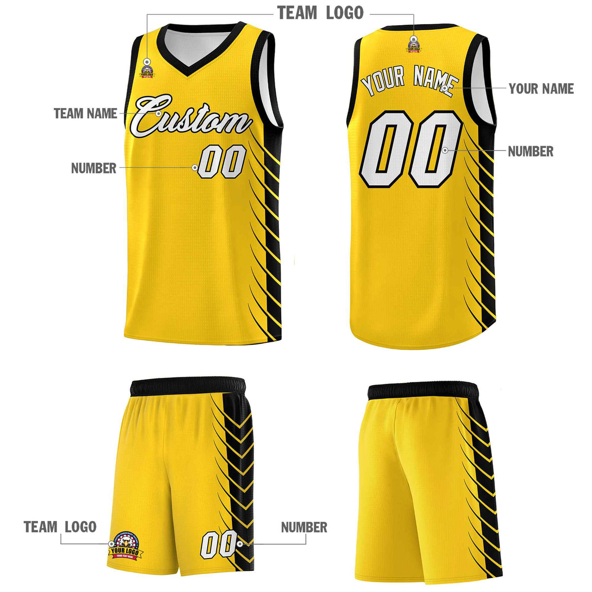 Custom Gold Black Personalized Side Symmetrical Line Pattern Sports Uniform Basketball Jersey