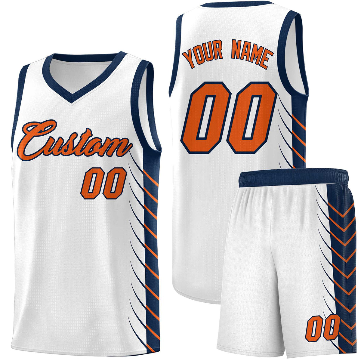 Custom White Navy Personalized Side Symmetrical Line Pattern Sports Uniform Basketball Jersey