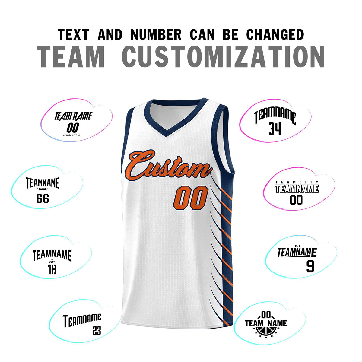 Custom White Navy Personalized Side Symmetrical Line Pattern Sports Uniform Basketball Jersey