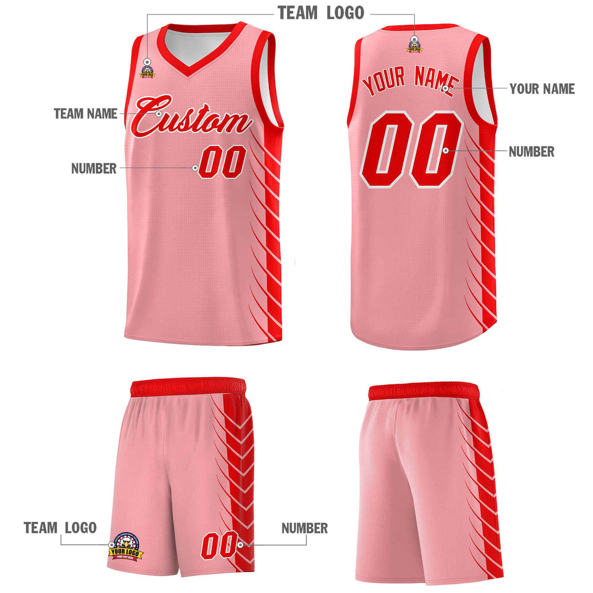 Custom Light Pink Light Red Personalized Side Symmetrical Line Pattern Sports Uniform Basketball Jersey