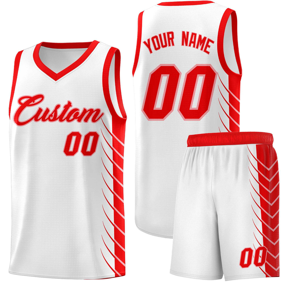 Custom White Light Red Personalized Side Symmetrical Line Pattern Sports Uniform Basketball Jersey
