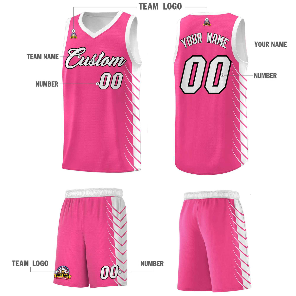 Custom Pink White Personalized Side Symmetrical Line Pattern Sports Uniform Basketball Jersey
