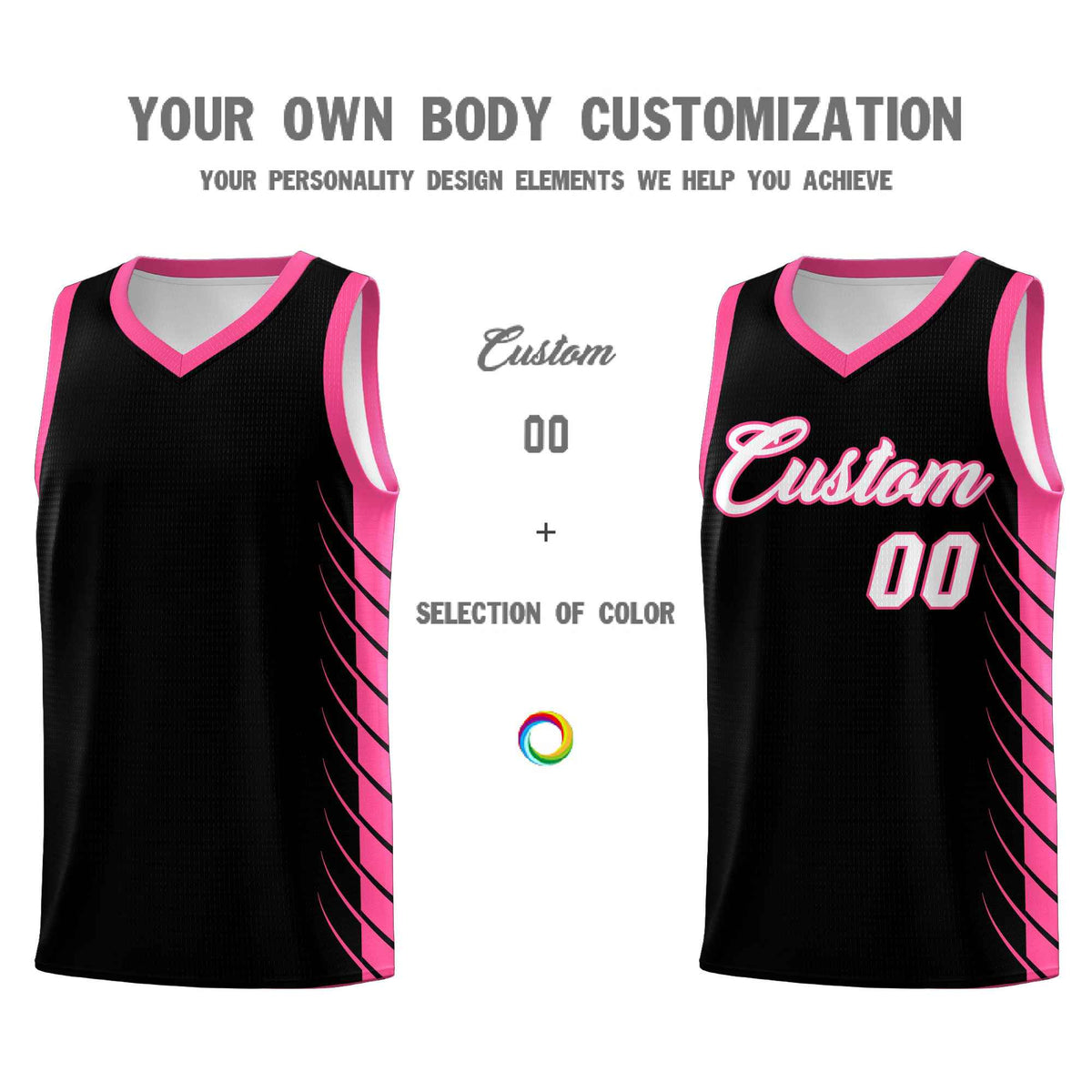 Custom Black Pink Personalized Side Symmetrical Line Pattern Sports Uniform Basketball Jersey