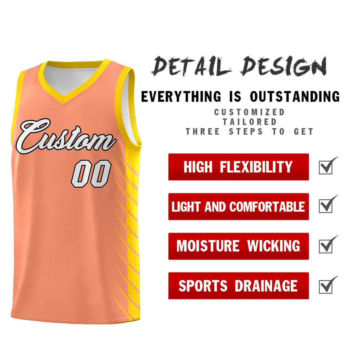 Custom Light Orange Gold Personalized Side Symmetrical Line Pattern Sports Uniform Basketball Jersey
