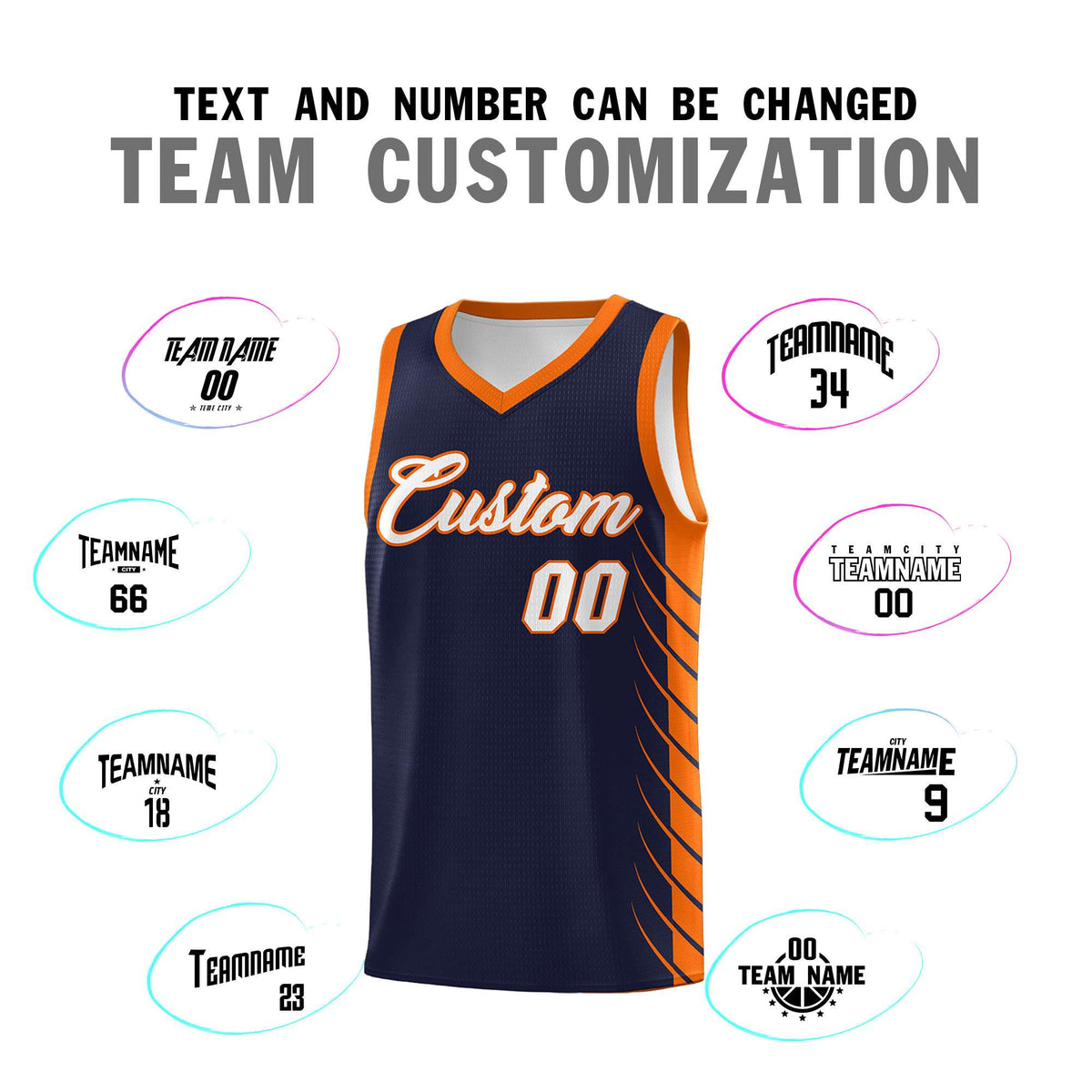 Custom Navy Orange Personalized Side Symmetrical Line Pattern Sports Uniform Basketball Jersey