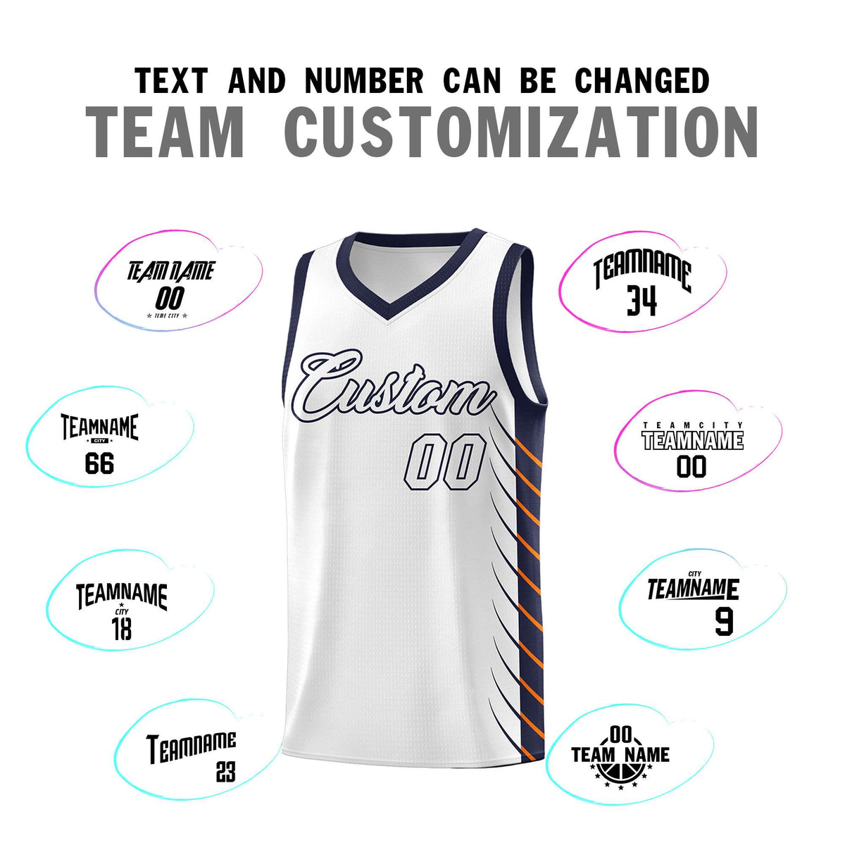 Custom White Navy Personalized Side Symmetrical Line Pattern Sports Uniform Basketball Jersey