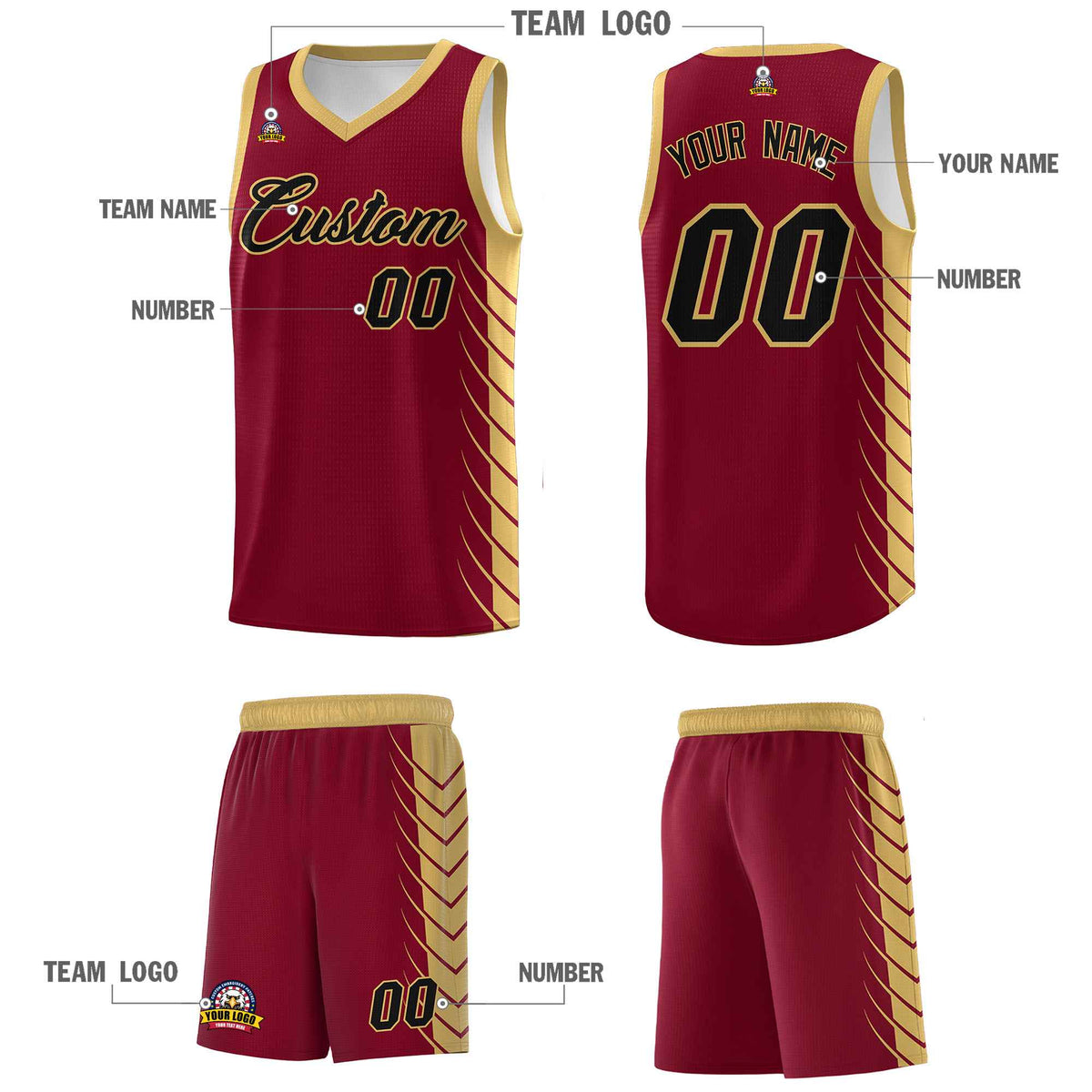 Custom Crimson Old Gold Personalized Side Symmetrical Line Pattern Sports Uniform Basketball Jersey