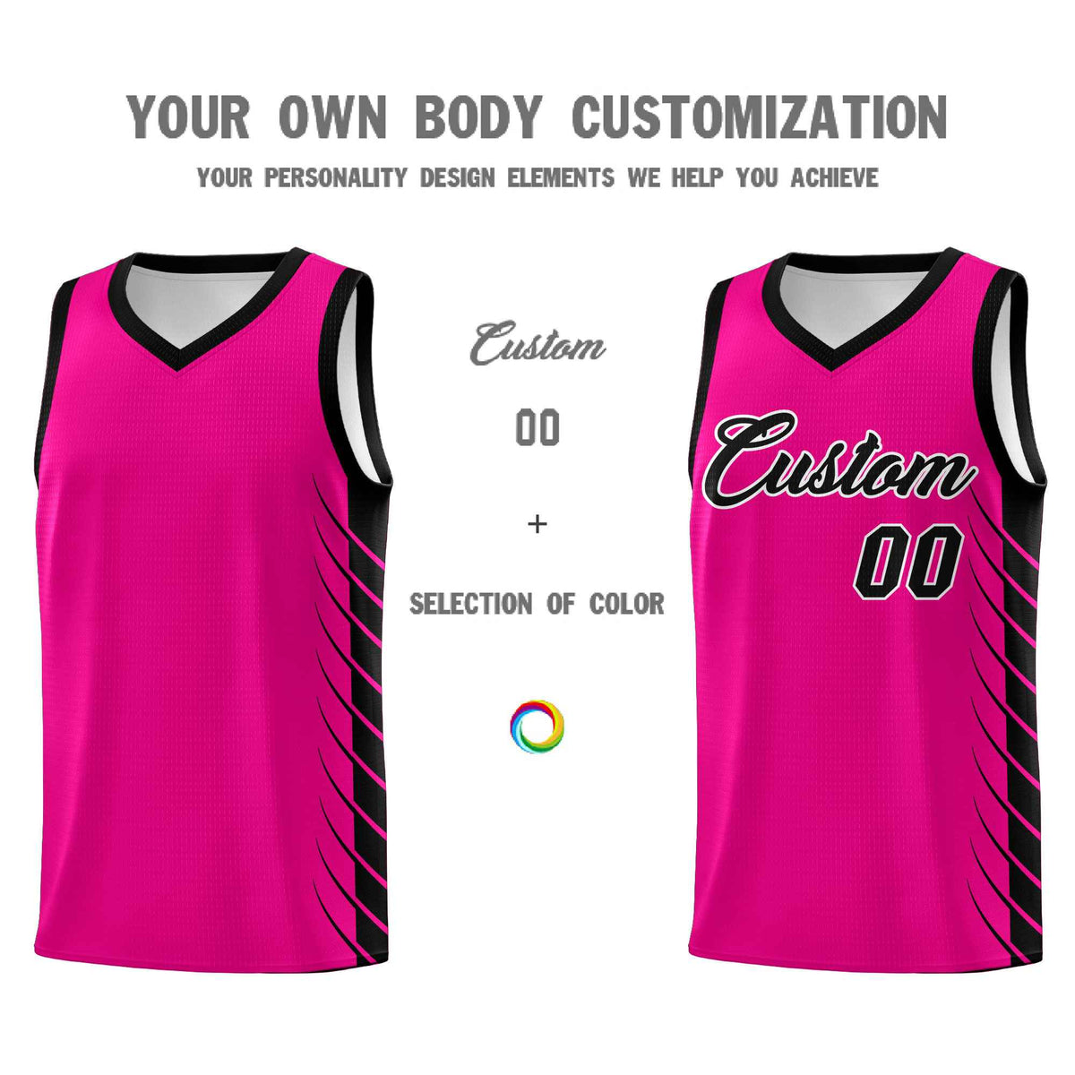 Custom Pink Black Personalized Side Symmetrical Line Pattern Sports Uniform Basketball Jersey