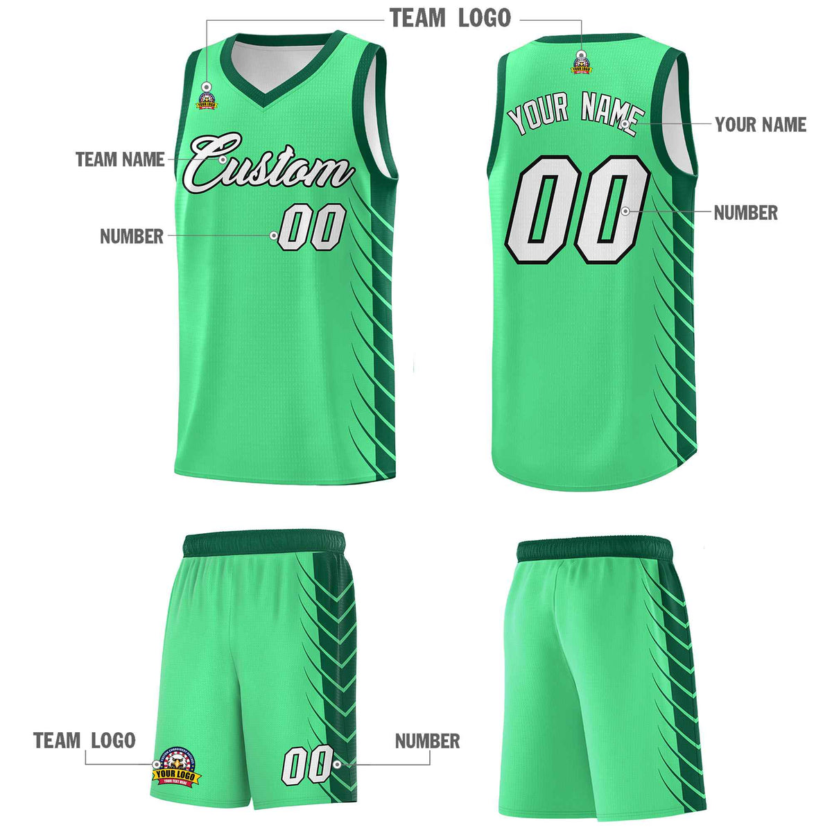Custom Green Kelly Green Personalized Side Symmetrical Line Pattern Sports Uniform Basketball Jersey