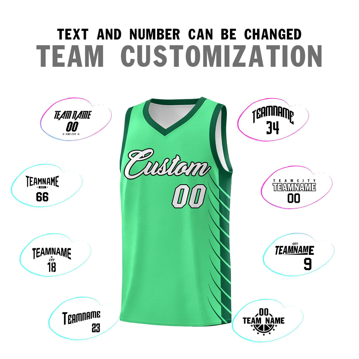 Custom Green Kelly Green Personalized Side Symmetrical Line Pattern Sports Uniform Basketball Jersey