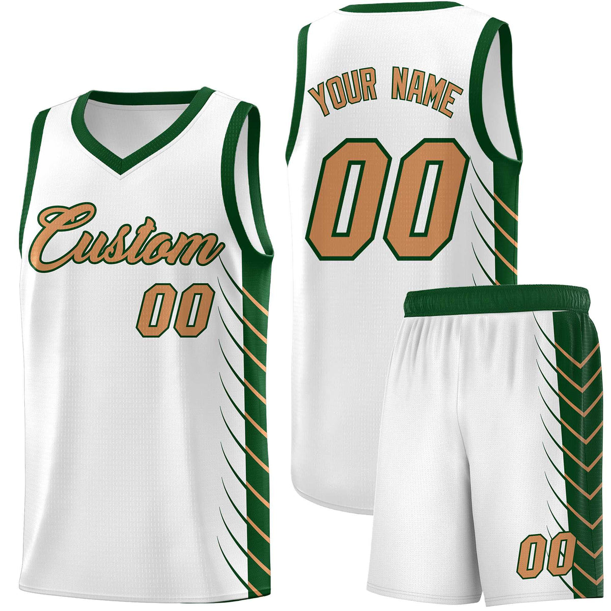 Custom White Green Personalized Side Symmetrical Line Pattern Sports Uniform Basketball Jersey