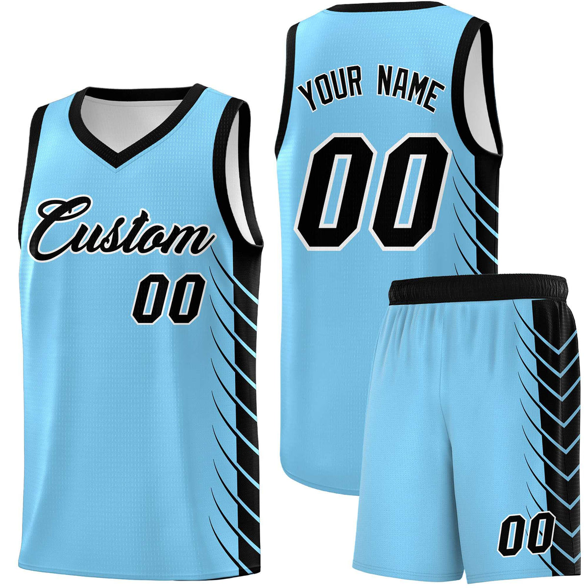 Custom Light Blue Black Personalized Side Symmetrical Line Pattern Sports Uniform Basketball Jersey