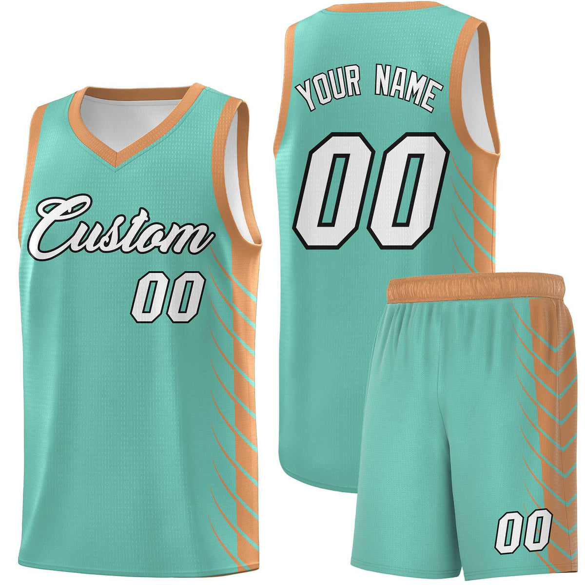 Custom Bright Green Buckskin Brown Personalized Side Symmetrical Line Pattern Sports Uniform Basketball Jersey