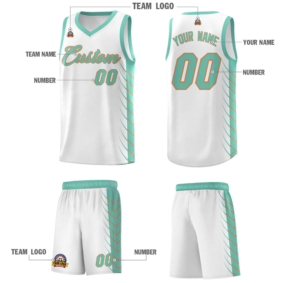 Custom White Bright Green Personalized Side Symmetrical Line Pattern Sports Uniform Basketball Jersey