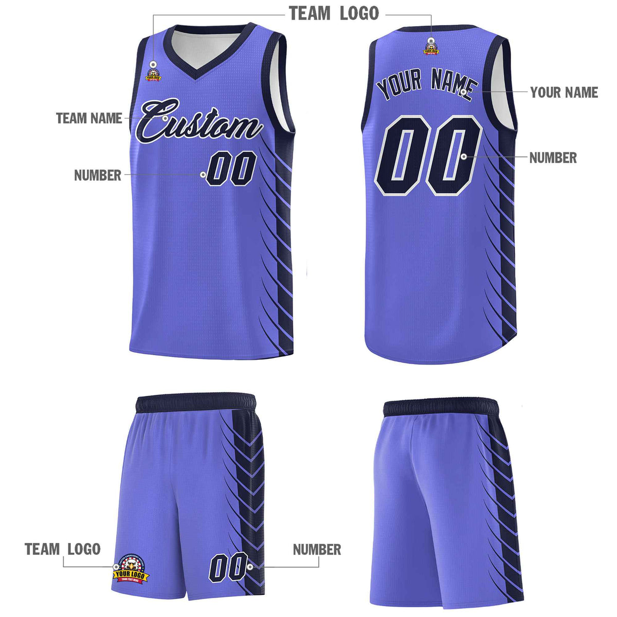 Custom Purple Navy Personalized Side Symmetrical Line Pattern Sports Uniform Basketball Jersey