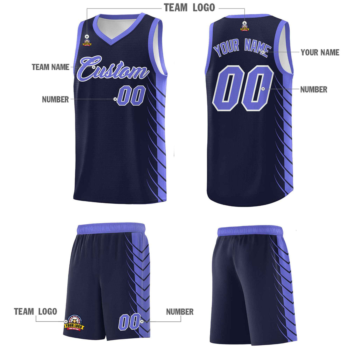 Custom Navy Purple Personalized Side Symmetrical Line Pattern Sports Uniform Basketball Jersey