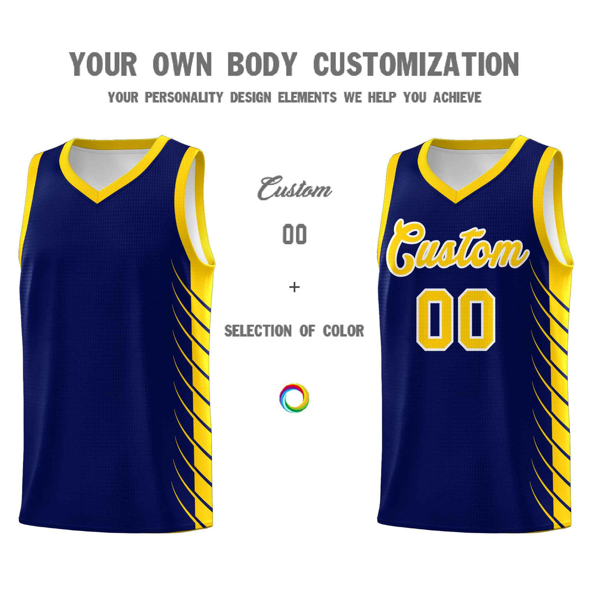 Custom Navy Gold Personalized Side Symmetrical Line Pattern Sports Uniform Basketball Jersey| KXKSHOP