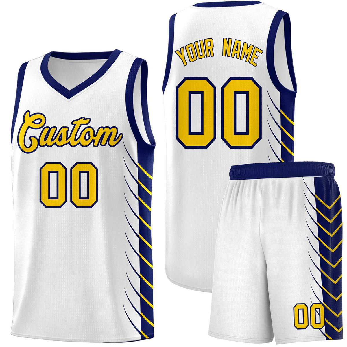 Custom White Navy Personalized Side Symmetrical Line Pattern Sports Uniform Basketball Jersey| KXKSHOP