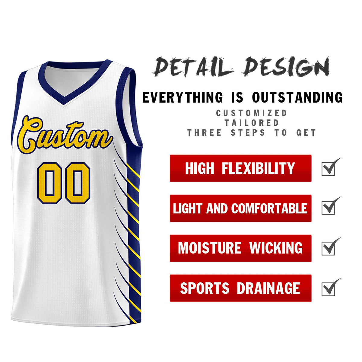 Custom White Navy Personalized Side Symmetrical Line Pattern Sports Uniform Basketball Jersey| KXKSHOP