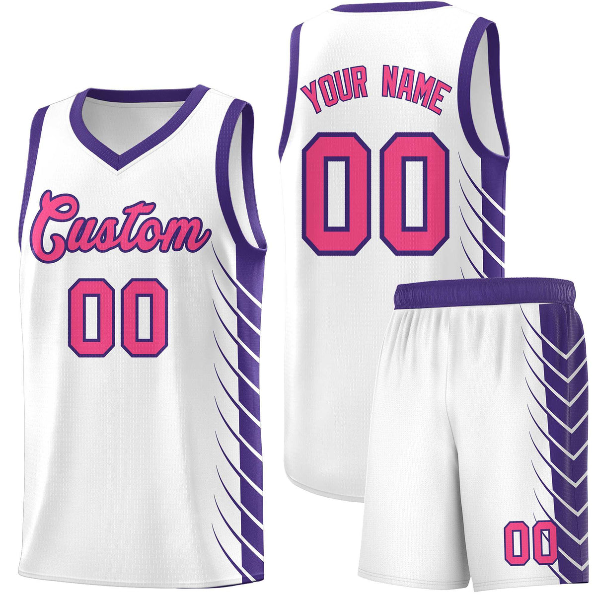 Custom White Purple Personalized Side Symmetrical Line Pattern Sports Uniform Basketball Jersey| KXKSHOP