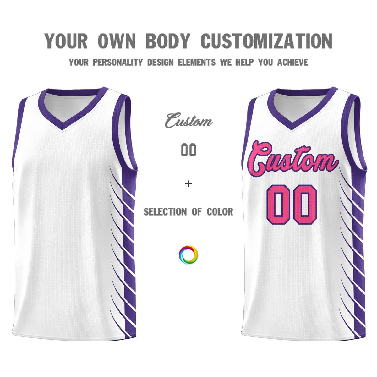 Custom White Purple Personalized Side Symmetrical Line Pattern Sports Uniform Basketball Jersey| KXKSHOP