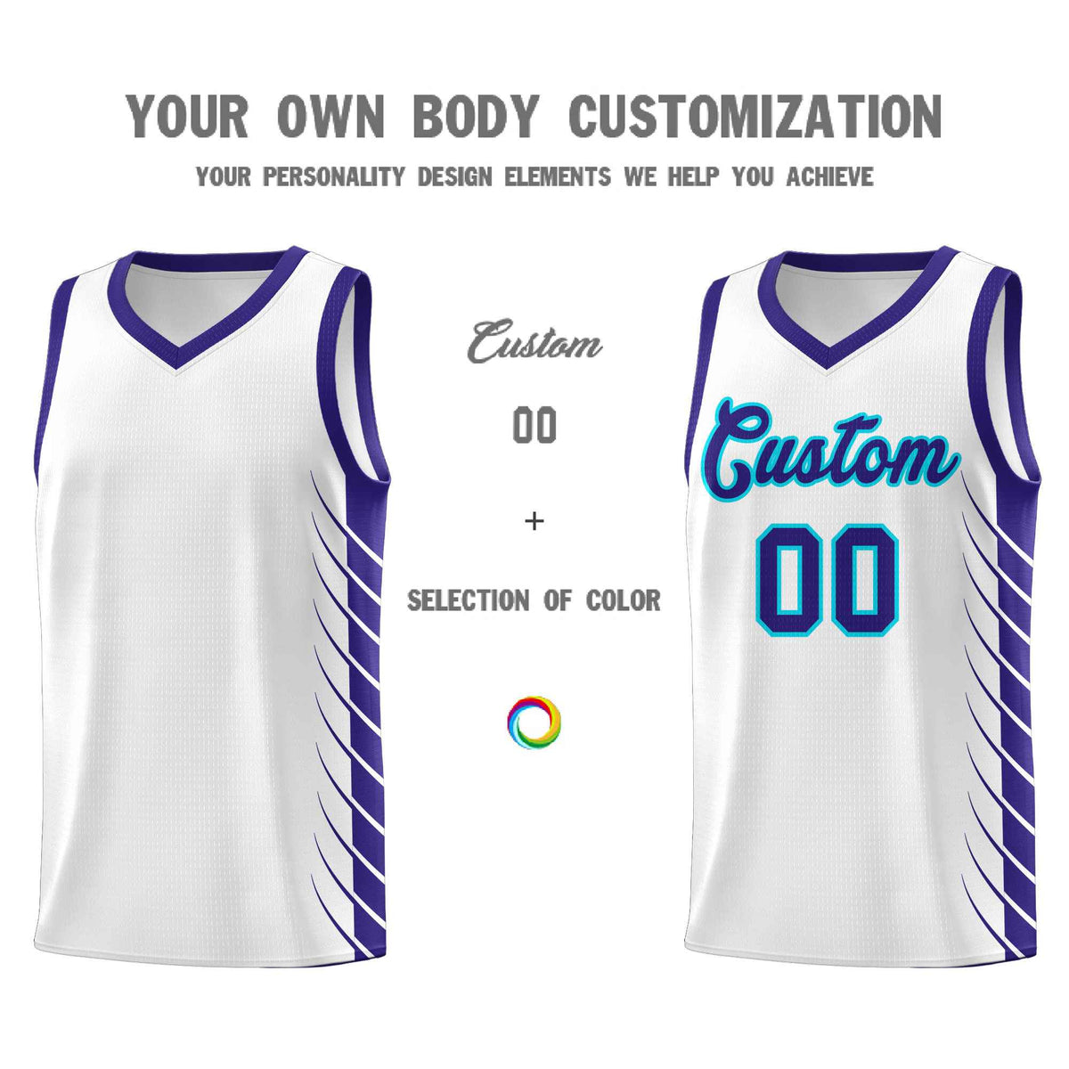 Custom White Royal Personalized Side Symmetrical Line Pattern Sports Uniform Basketball Jersey| KXKSHOP