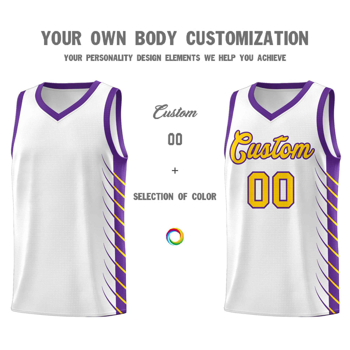 Custom White Purple Personalized Side Symmetrical Line Pattern Sports Uniform Basketball Jersey| KXKSHOP