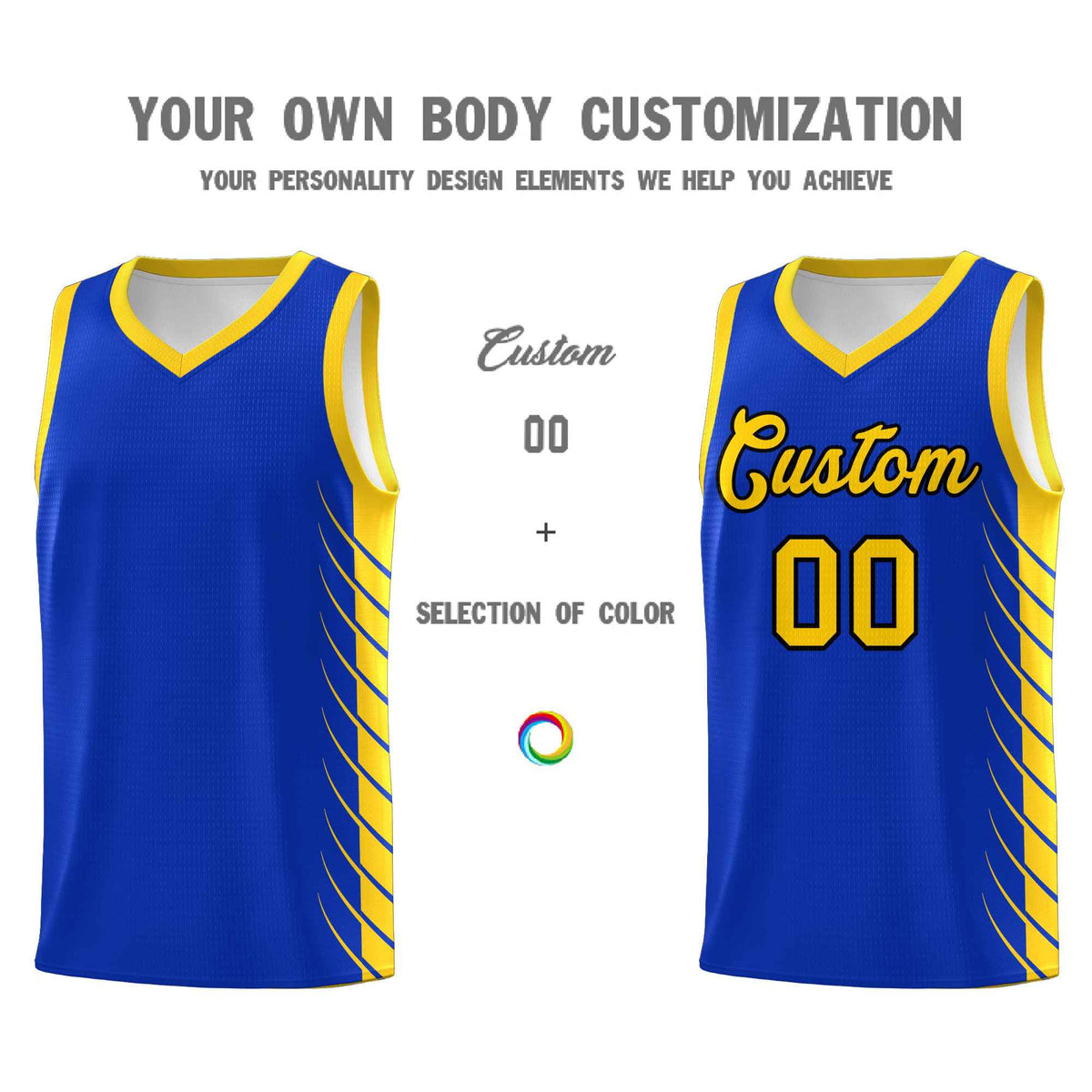 Custom Royal Gold Personalized Side Symmetrical Line Pattern Sports Uniform Basketball Jersey| KXKSHOP