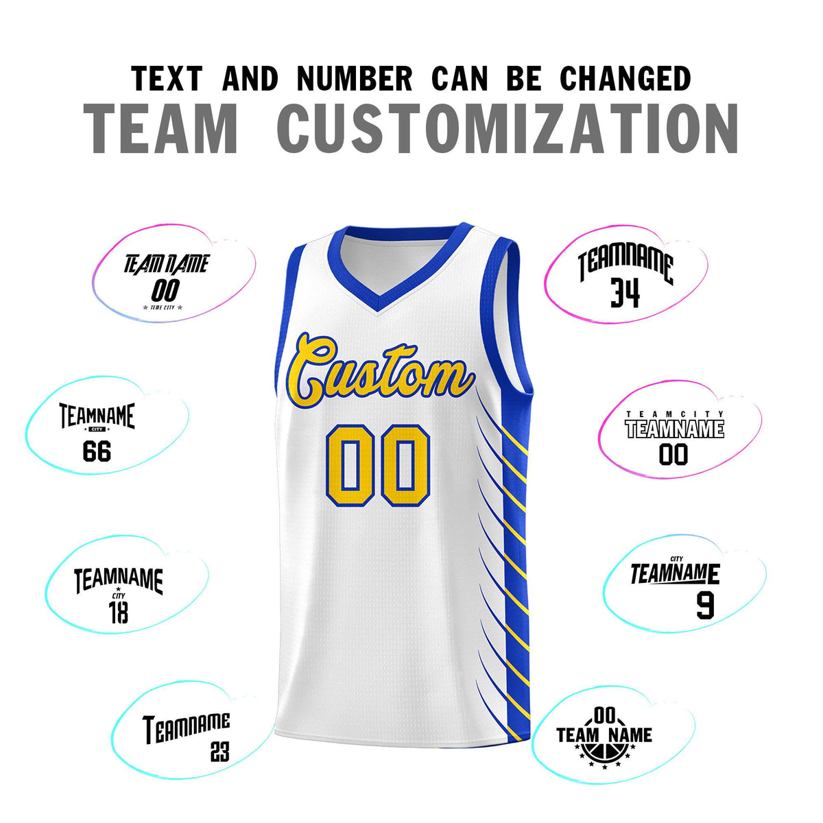 Custom White Royal Personalized Side Symmetrical Line Pattern Sports Uniform Basketball Jersey| KXKSHOP