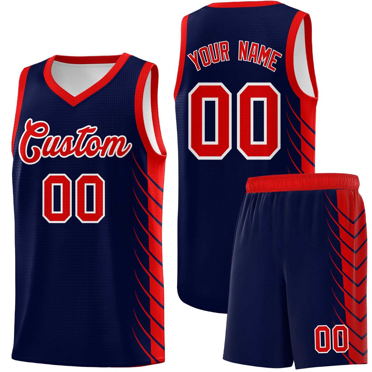 Custom Navy Red Personalized Side Symmetrical Line Pattern Sports Uniform Basketball Jersey| KXKSHOP