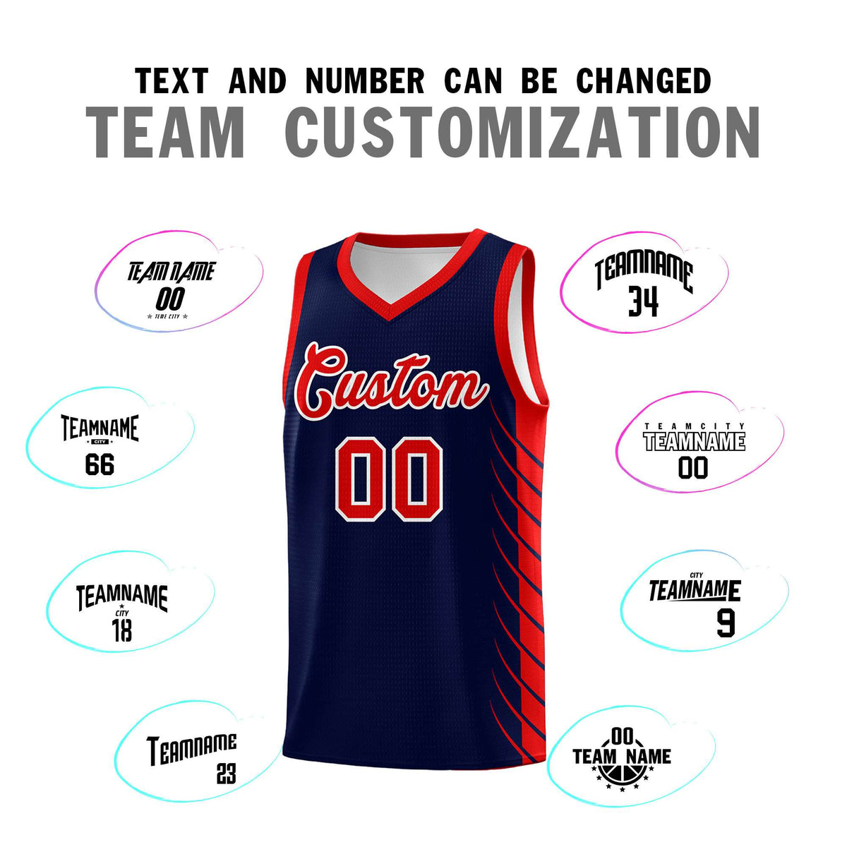 Custom Navy Red Personalized Side Symmetrical Line Pattern Sports Uniform Basketball Jersey| KXKSHOP
