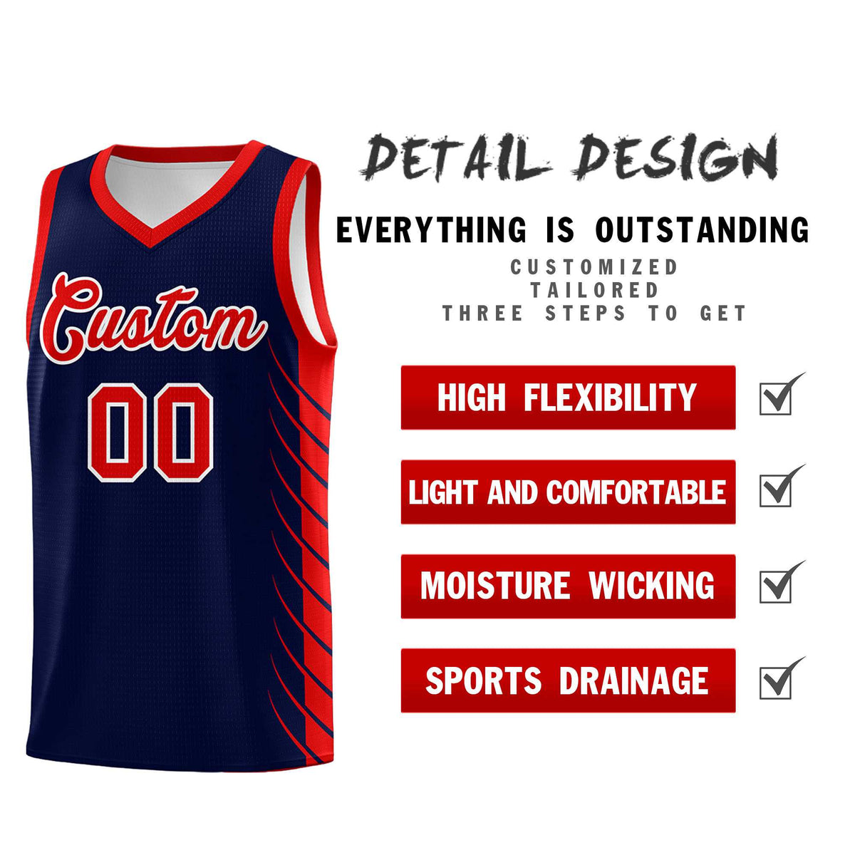 Custom Navy Red Personalized Side Symmetrical Line Pattern Sports Uniform Basketball Jersey| KXKSHOP