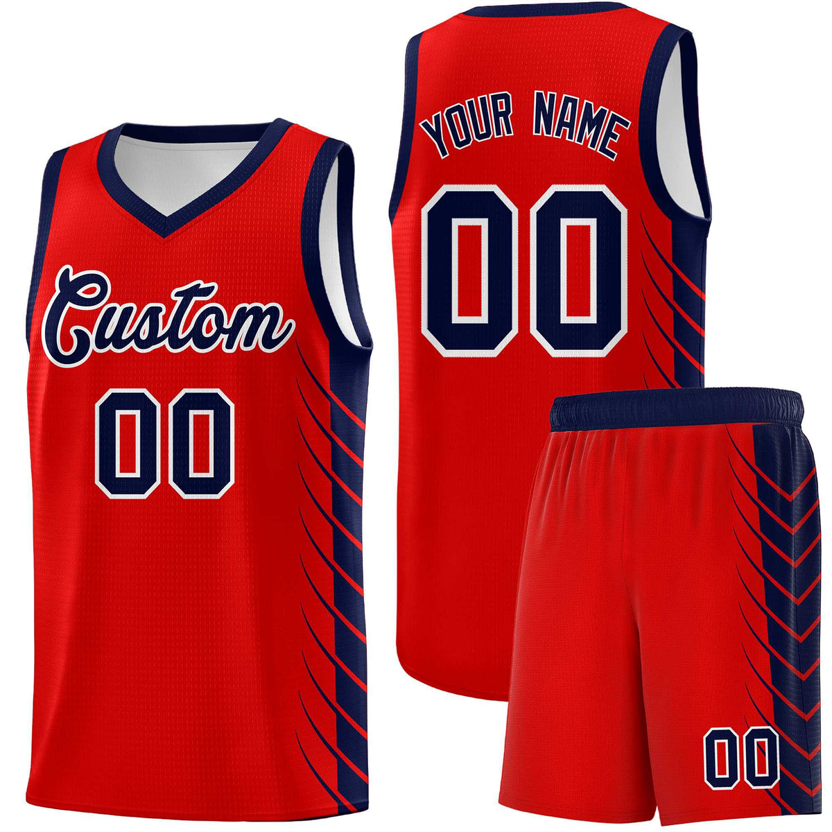 Custom Red Navy Personalized Side Symmetrical Line Pattern Sports Uniform Basketball Jersey| KXKSHOP