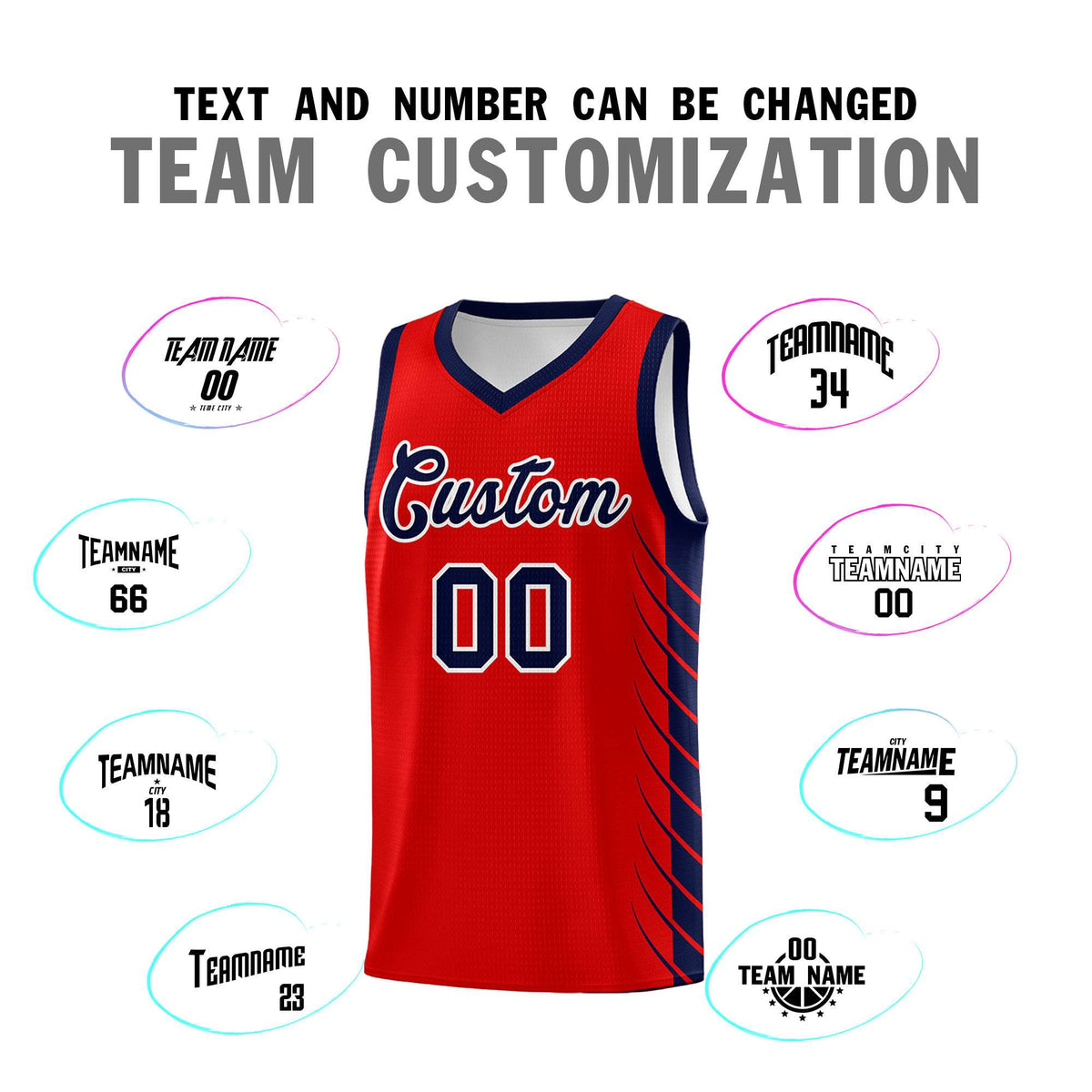 Custom Red Navy Personalized Side Symmetrical Line Pattern Sports Uniform Basketball Jersey| KXKSHOP