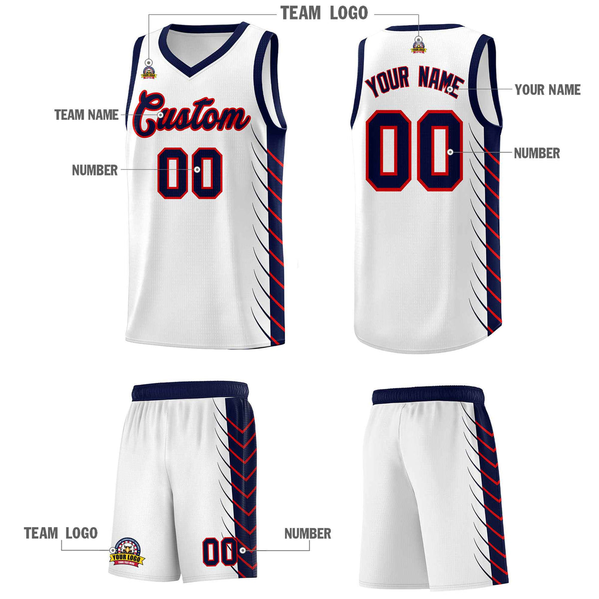 Custom White Navy Personalized Side Symmetrical Line Pattern Sports Uniform Basketball Jersey