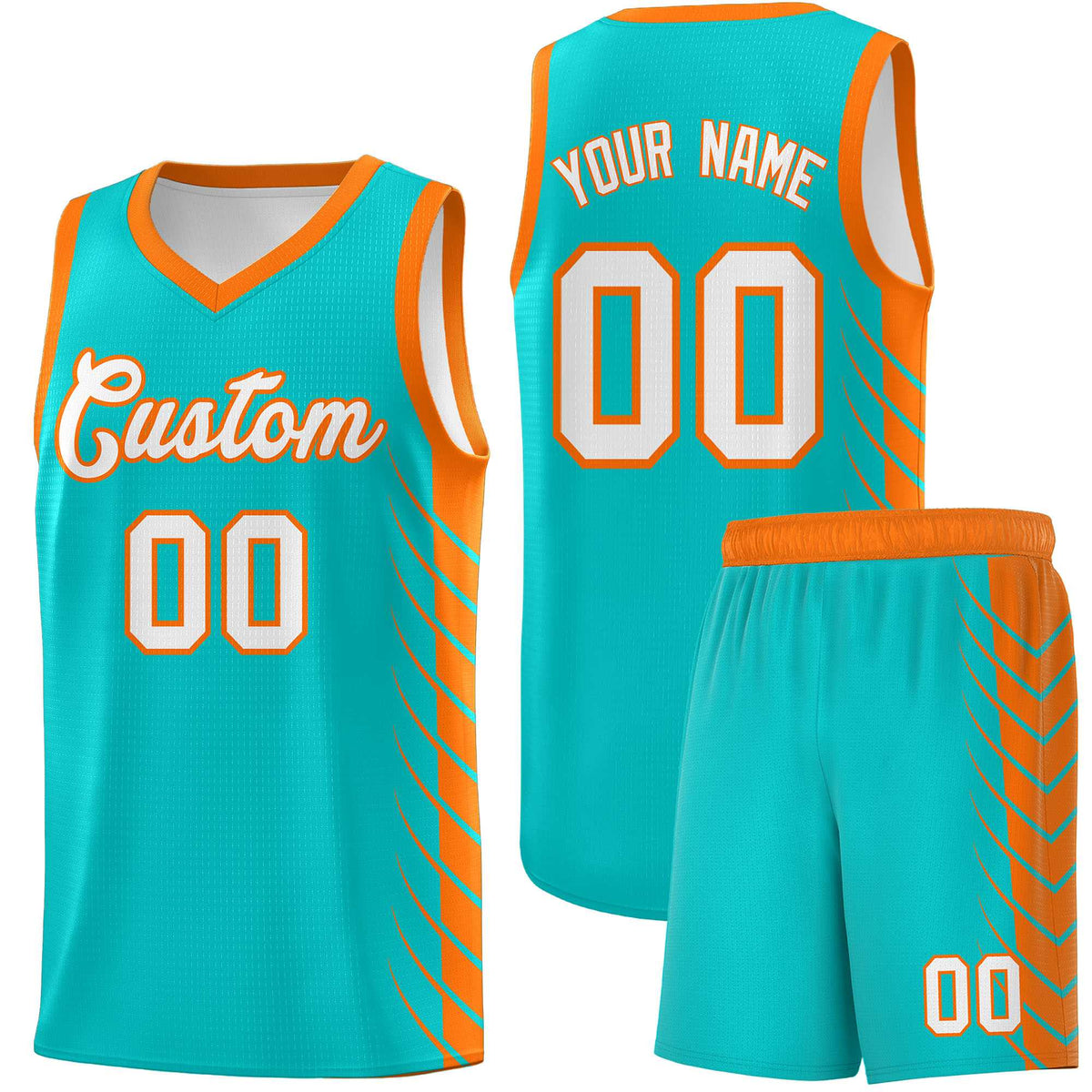 Custom Aqua Orange Personalized Side Symmetrical Line Pattern Sports Uniform Basketball Jersey| KXKSHOP