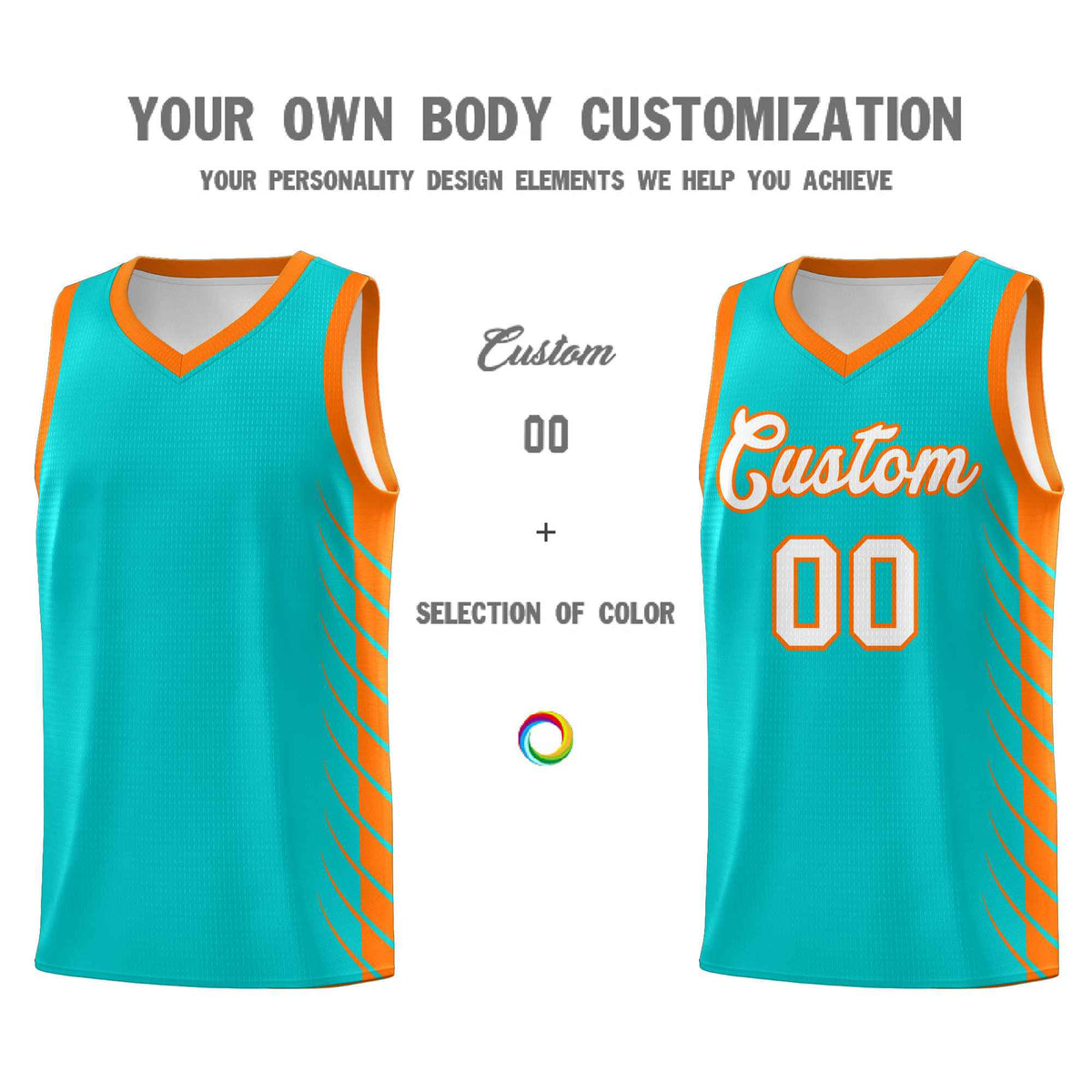 Custom Aqua Orange Personalized Side Symmetrical Line Pattern Sports Uniform Basketball Jersey| KXKSHOP