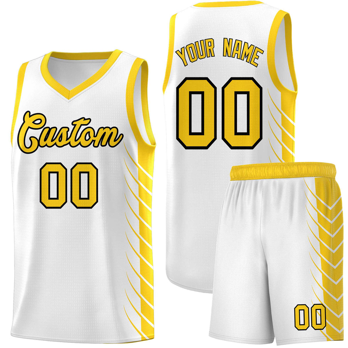 Custom White Gold Personalized Side Symmetrical Line Pattern Sports Uniform Basketball Jersey| KXKSHOP