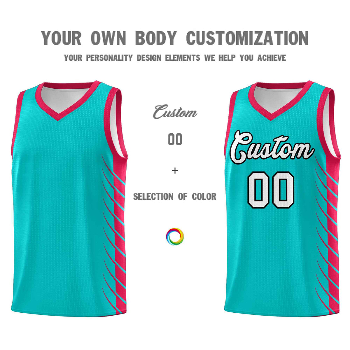 Custom Aqua Red Personalized Side Symmetrical Line Pattern Sports Uniform Basketball Jersey| KXKSHOP