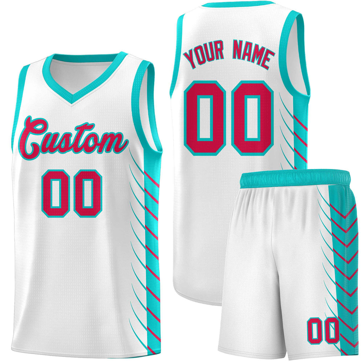 Custom White Aqua Personalized Side Symmetrical Line Pattern Sports Uniform Basketball Jersey| KXKSHOP