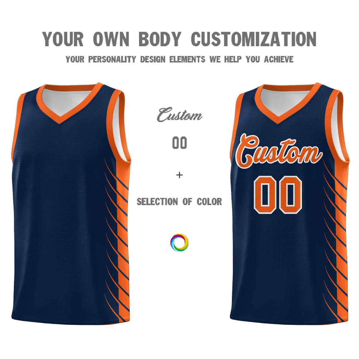 Custom Navy Orange Personalized Side Symmetrical Line Pattern Sports Uniform Basketball Jersey| KXKSHOP