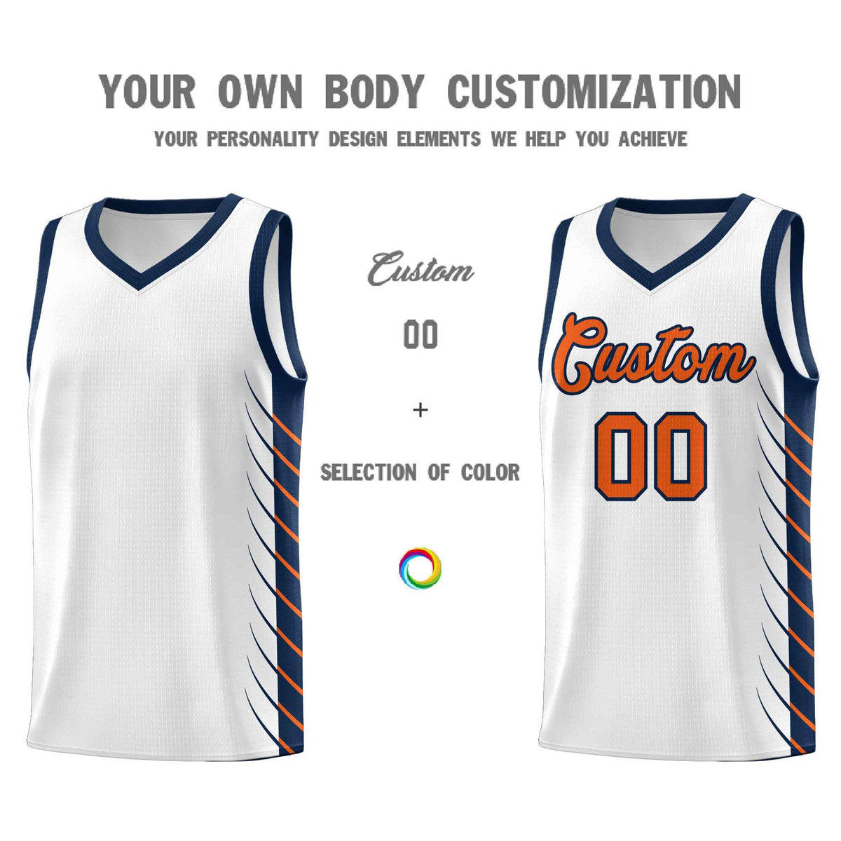 Custom White Navy Personalized Side Symmetrical Line Pattern Sports Uniform Basketball Jersey| KXKSHOP