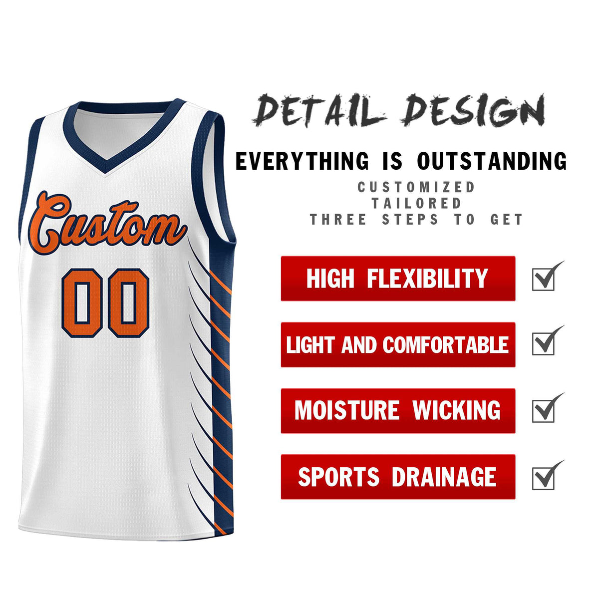 Custom White Navy Personalized Side Symmetrical Line Pattern Sports Uniform Basketball Jersey| KXKSHOP