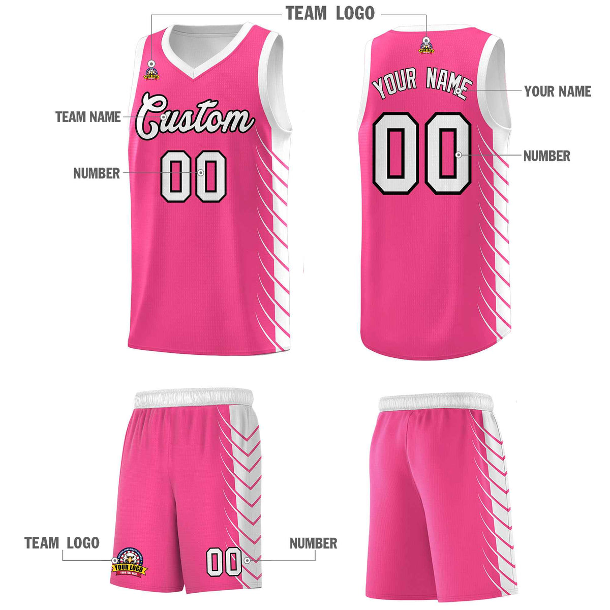 Custom Pink White Personalized Side Symmetrical Line Pattern Sports Uniform Basketball Jersey